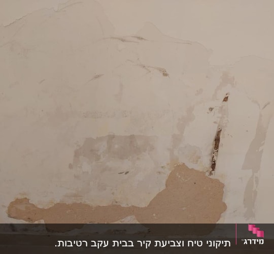 קיר עם טיח מתקלף וכתמי צבע שונים